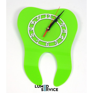 Годинник зуб зелений акрил для стоматологічного кабінету дзеркальна шкала