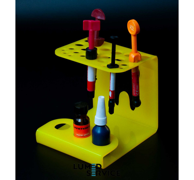 Підставка 25 шприців +3 баночки жовта для стоматологічних фотополімерних композитів