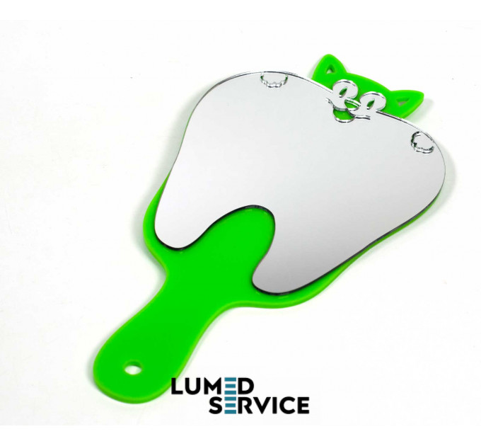 Дзеркало зуб котик зелений акрил оглядовий для пацієнта