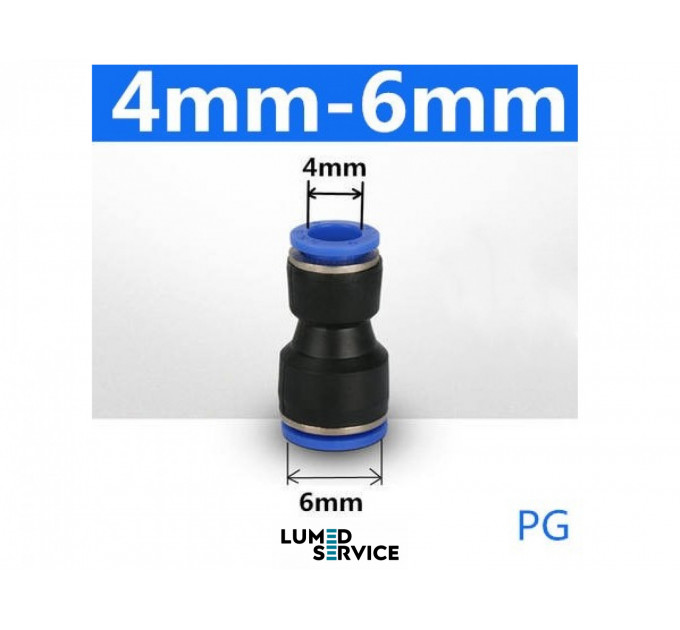 Штуцер прямий перехідний PU4 PU6 фітинг цанговий швидкознімний