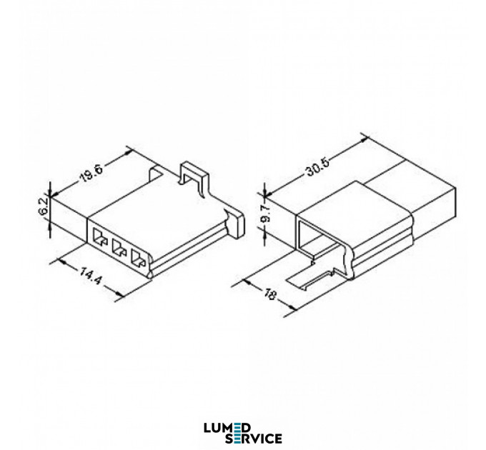 Роз'єм DJ7021A електричний пластик 3 пін  для живлення стоматологічного світильника
