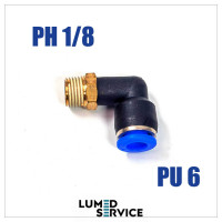Штуцер кутовий PU6 РН 1/8 фітинг цанговий швидкознімний з різьбою