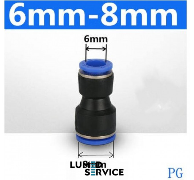 Штуцер прямий перехідний PU6 PU8 фітинг цанговий швидкознімний