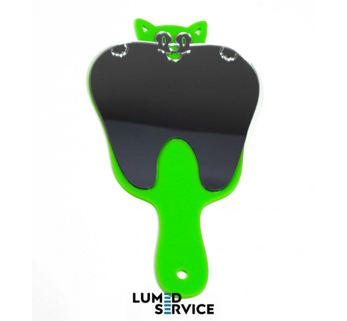 Дзеркало зуб котик зелений акрил оглядовий для пацієнта