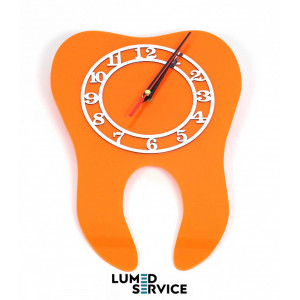 Годинник зуб помаранчевий акрил для стоматологічного кабінету дзеркальна шкала