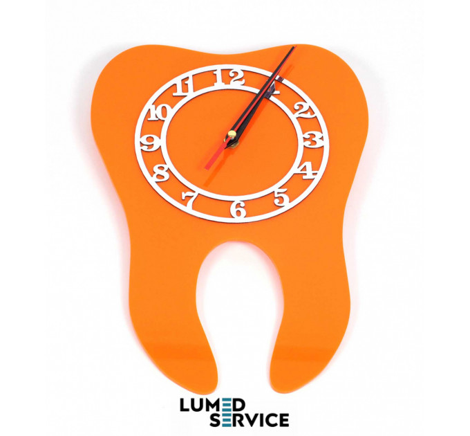 Годинник зуб помаранчевий акрил для стоматологічного кабінету дзеркальна шкала