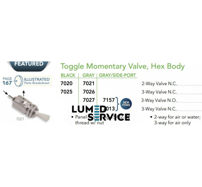 Перемикач пневматичний DCI 7021 Без фіксації 2-ходовий нормально зачинений без скидання штуцера 2,1 мм для стоматологічної установки