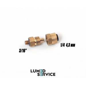 Штуцер с гайкою прямий різьба 3/16 на шланг 1/4 4,3 мм для пневмоліній стоматологічних установок DCI 0054