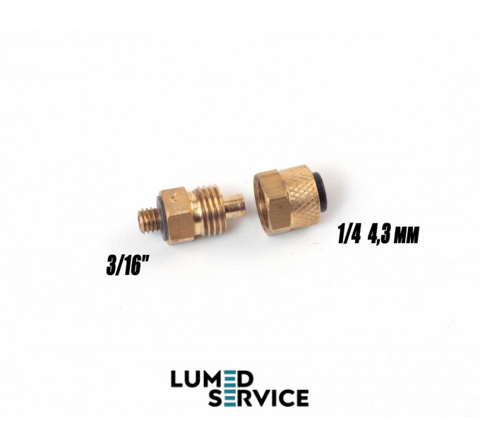 Штуцер с гайкою прямий різьба 3/16 на шланг 1/4 4,3 мм для пневмоліній стоматологічних установок DCI 0054