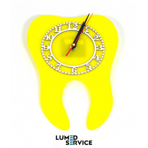 Годинник зуб жовтий акрил для стоматологічного кабінету дзеркальна шкала