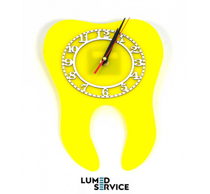 Годинник зуб жовтий акрил для стоматологічного кабінету дзеркальна шкала