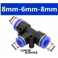 Штуцер трійник PU8*6*8 фітинг цанговий швидкознімний