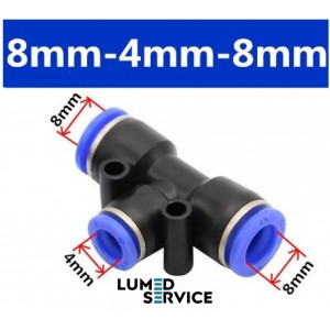 Штуцер трійник PU8*4*8 фітинг цанговий швидкознімний