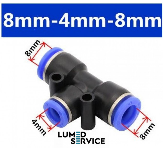 Штуцер трійник PU8*4*8 фітинг цанговий швидкознімний