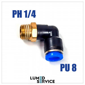 Штуцер кутовий PU8 РН 1/4 фітинг цанговий швидкознімний з різьбою