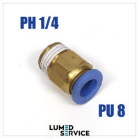 Штуцер прямий PU8 РН1/4 фітинг цанговий швидкознімний з різьбою