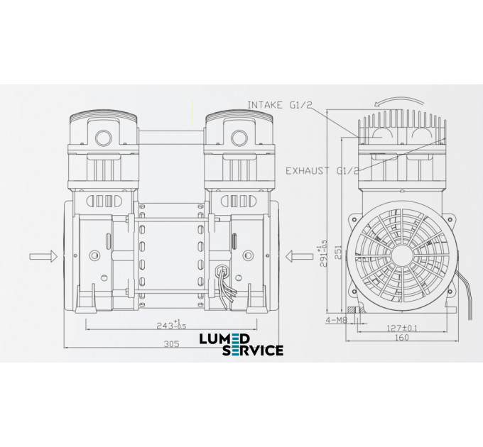 Головка компресорна 1100 Вт 130 л/хв  для безмасляного стоматологічного компресора 