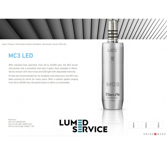 Мікромотор Bien-Air MC3 LED із внутрішньою водою стоматологічний 