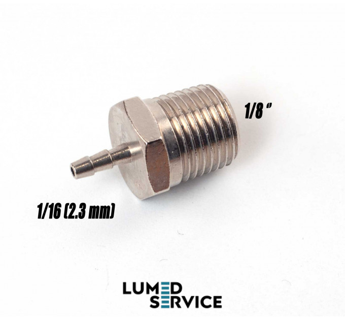 Штуцер прямий різьба 1/8 на  шланг 1/6 (2,3 мм) для пневмоліній стоматологічних установок DCI 0067