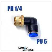 Штуцер кутовий PU6 РН 1/4 фітинг цанговий швидкознімний з різьбою