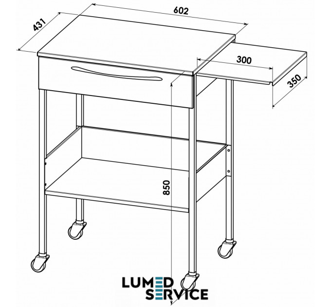 Столик Panmed нержавіюча сталь медичний з ящиком та висувною площиною
